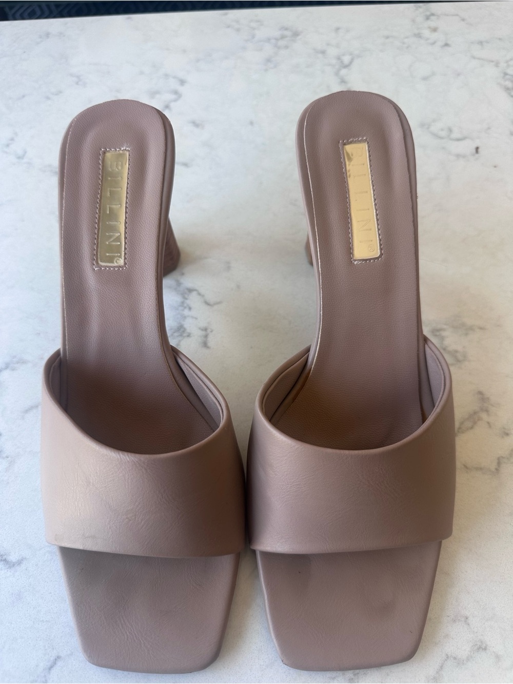 Billini Nude Wooden Block Heel Sandals, Size 9
